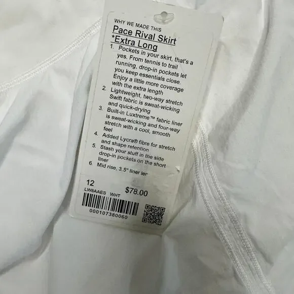 Lululemon NWT Pace Revival Skirt Extra Long Size 12 White - Picture 5 of 8
